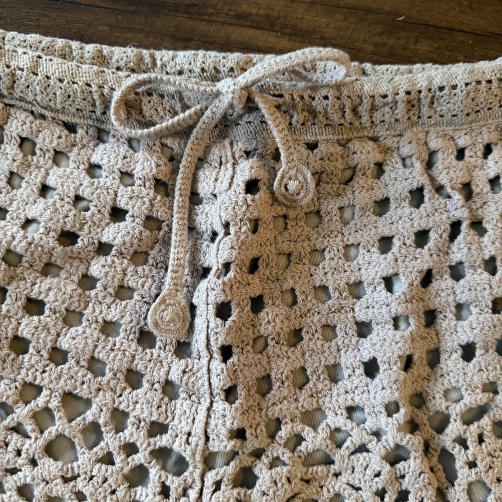Easel Crochet Shorts Women Medium Beige Excellent Boho Floral Scalloped Festival - Picture 3 of 10